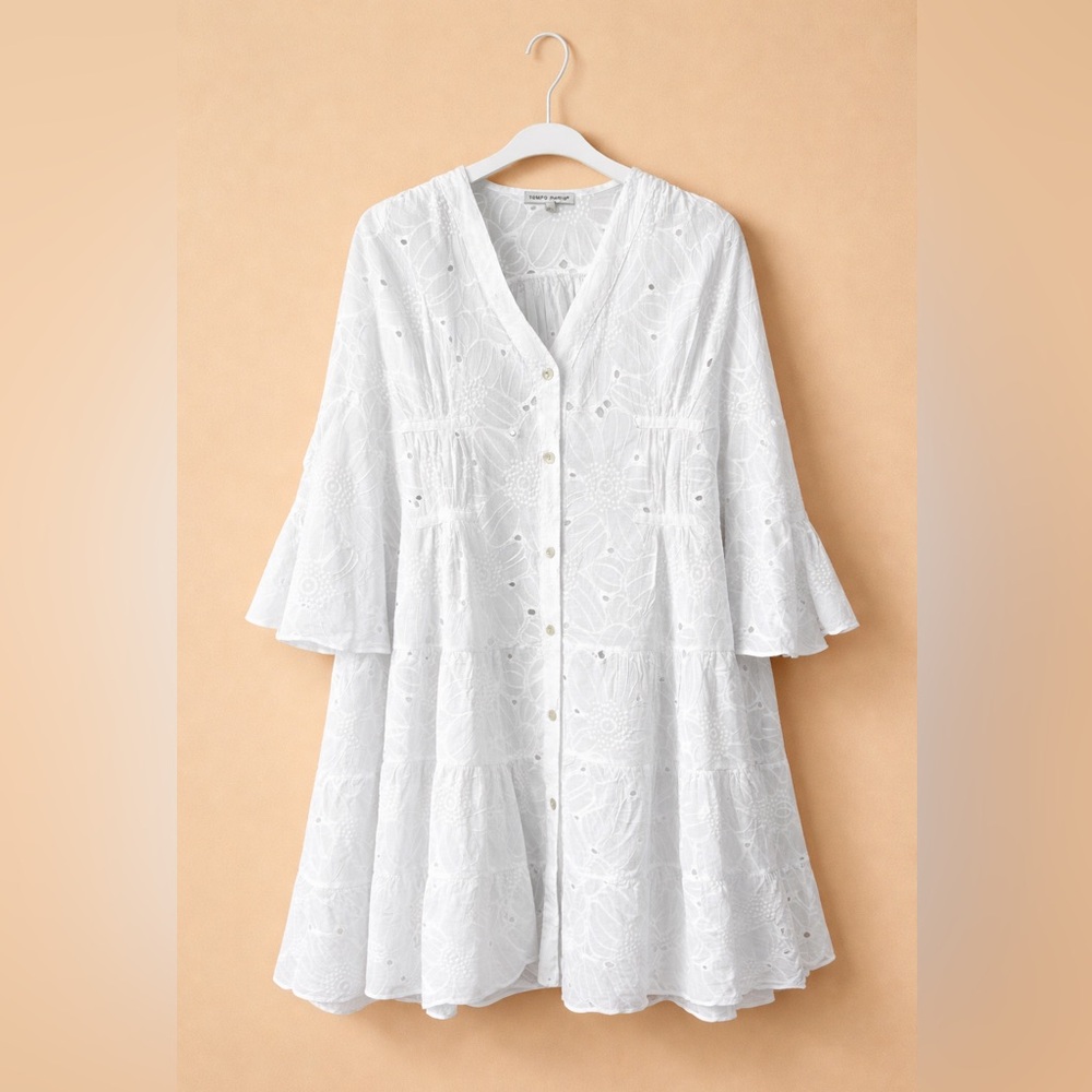 Tempo Paris White Eyelet Midi Dress